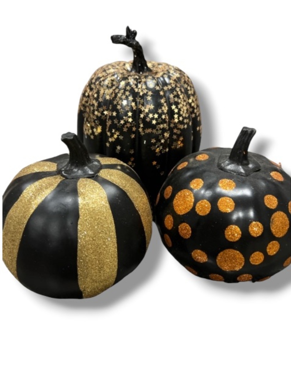 Halloween Pumpkin Lot 3 Sparkly Glitter Pumpkins Decor